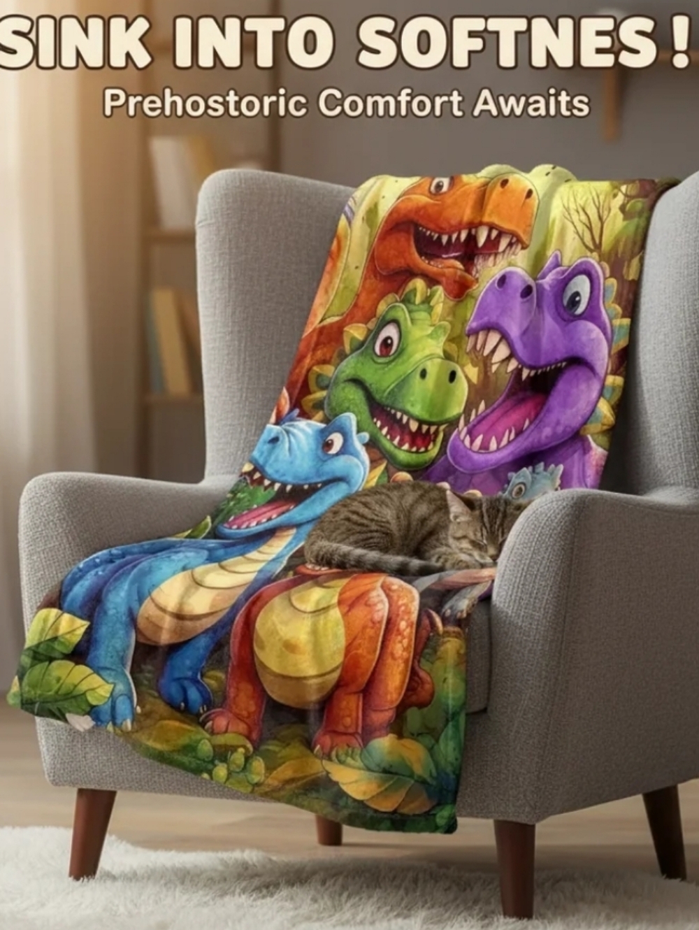 NWT Soft Fleece 2D Dinosaur Blanket Kids Childrens Throw Dino 2 Sizes Available